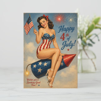Carte postale patriotique vintage pin up Happy 4th