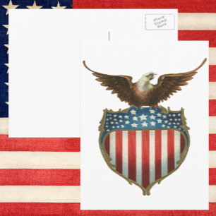 Carte Postale Patriotisme Vintage, Aigle fier sur Drapeau Améric