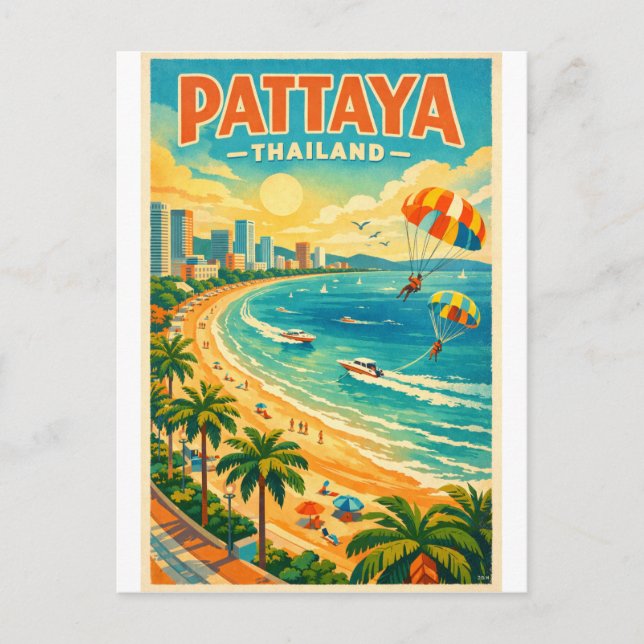 Carte Postale Pattaya, Thaïlande, dans un rétro vibrant (Devant)
