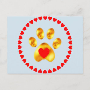 Carte Postale patte dorée avec coeurs