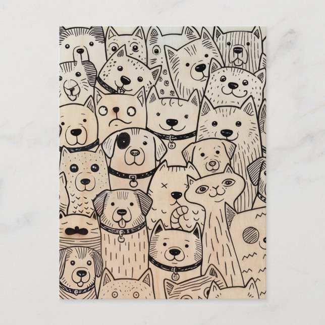 Carte Postale Patte ensemble foule fantaisiste de chiens et de c (Devant)
