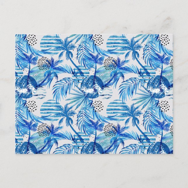 Carte Postale Pattern de Bright Blue Tropical Watercolor (Devant)