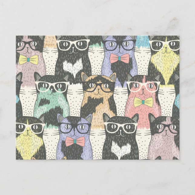 Carte Postale Patters de Cute Hipster Cats (Devant)