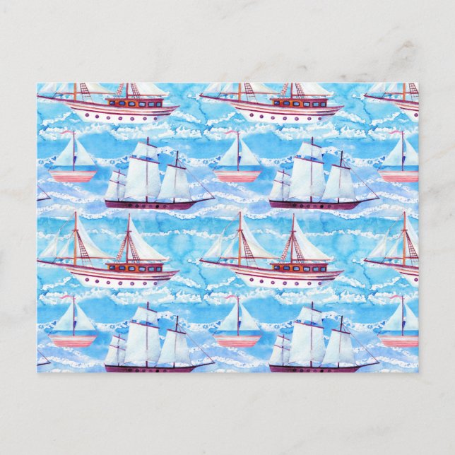 Carte Postale Patters de Watercolor Sailing Ships (Devant)