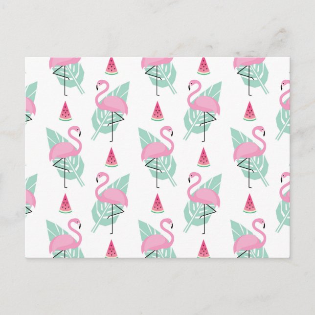 Carte Postale Patters Flamingo et Watermelon Pastel (Devant)