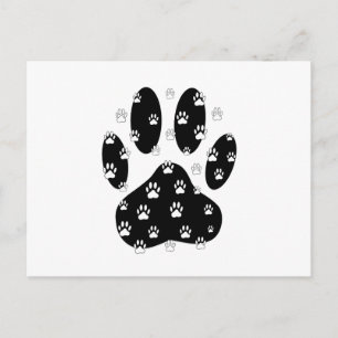 Carte Postale Pattes blanches sur empreinte de patte noire