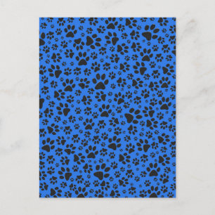 Carte Postale Pattes de chien noir et blanc à pois sur fond bleu