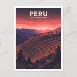 Carte Postale Pâturages de lamas des hauts plateaux du Pérou Cus