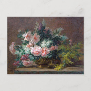 Carte Postale Paul Biva Peonies et mimosa dans un vase en cuivre