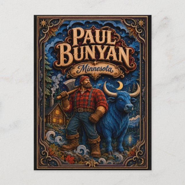 Carte Postale Paul Bunyan et Babe Minnesota Popcut Legends (Devant)