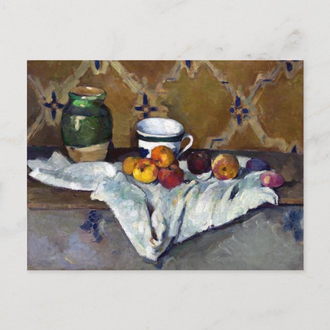 Carte Postale Paul Cezanne Still Life avec Jar, Cup et Pommes (Devant)
