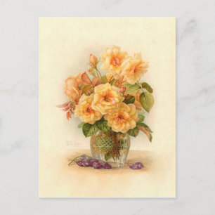 Carte Postale Paul De Longpre Fleur Victorienne Bouquet Rose