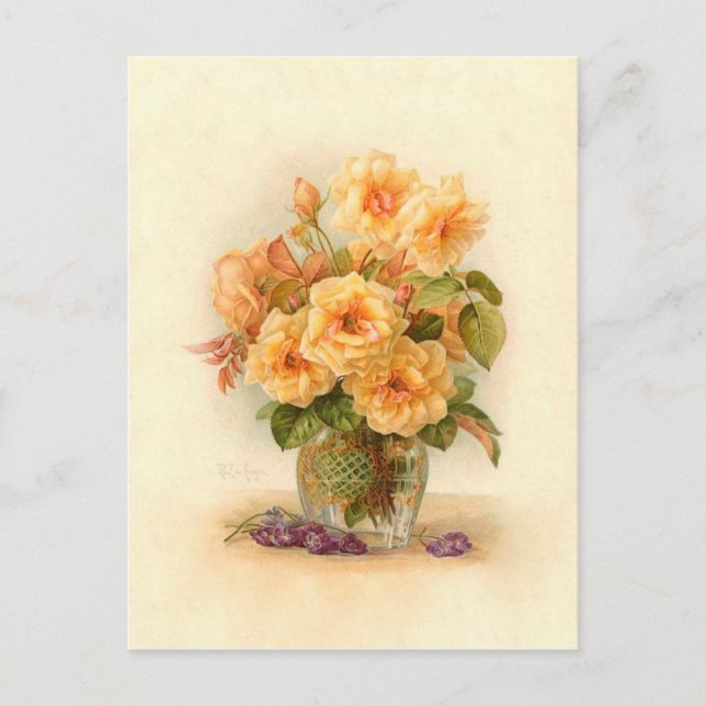 Carte Postale Paul De Longpre Fleur Victorienne Bouquet Rose (Devant)