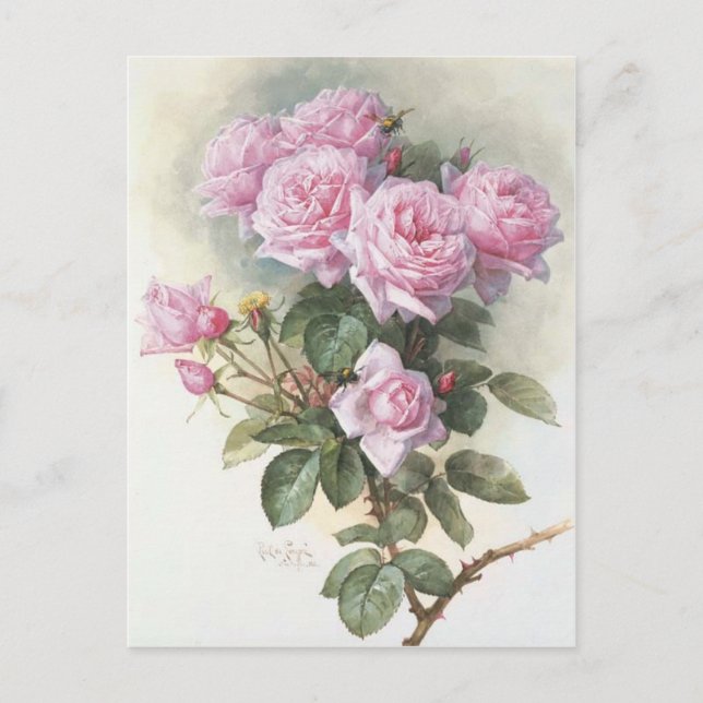 Carte Postale Paul_de_Longpré_-_Roses_and_Bumblebees,_1899 (Devant)