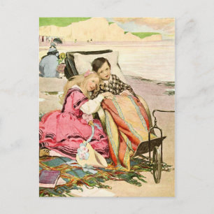 Carte Postale Paul Dombey et Florence sur la plage de Brighton