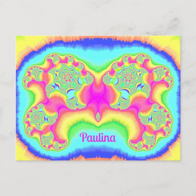 Carte Postale PAULINA ~ BOLD ~ FLUORO PINK ~ 3D Fractal Design ~ (Devant)