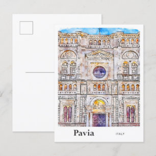 Carte Postale Pavia Italie Voyage Aquarelle main tirée