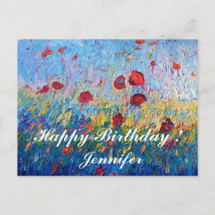 Carte Postale Pavots Colorés Fleurs Vœux de Bon Anniversaire