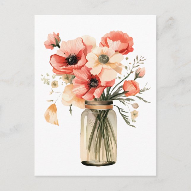 Carte Postale pavots dans un bocal de mason (Devant)