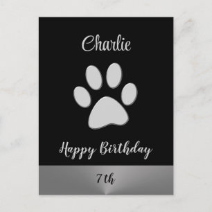 Carte Postale Paw Chien Argent sur arrière - plan noir