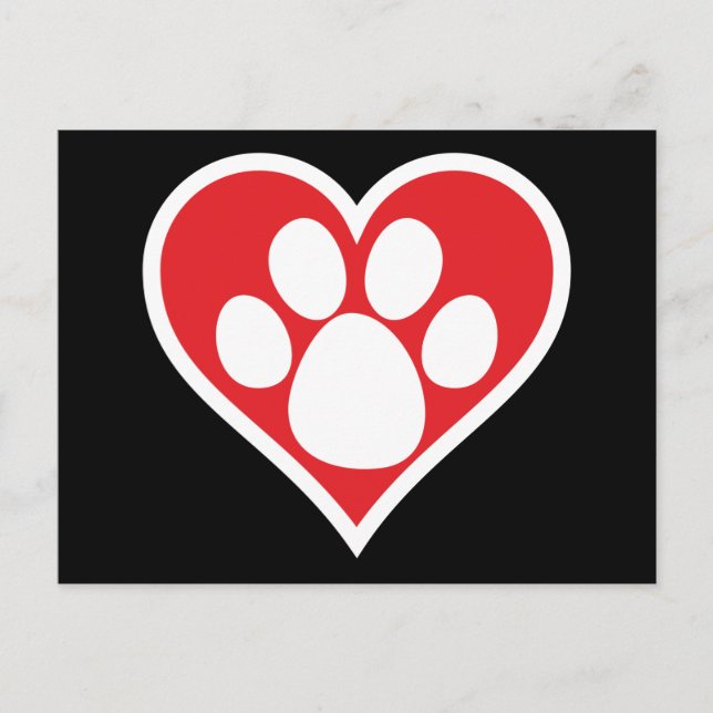 Carte Postale Paw Chien Coeur (foncé) (Devant)