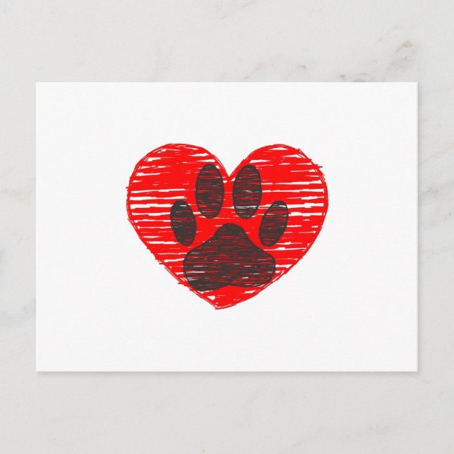 Carte Postale Paw Chien Croquis Dans Le Coeur Rouge (Devant)