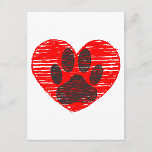 Carte Postale Paw Chien Croquis Dans Le Coeur Rouge