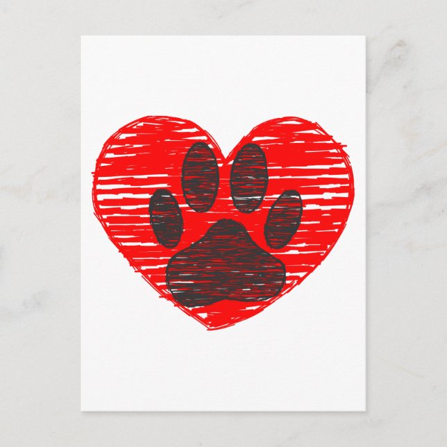 Carte Postale Paw Chien Croquis Dans Le Coeur Rouge (Devant)