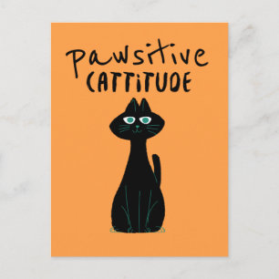 Carte Postale Pawsitive Cattitude mignon Humour chat noir Orange