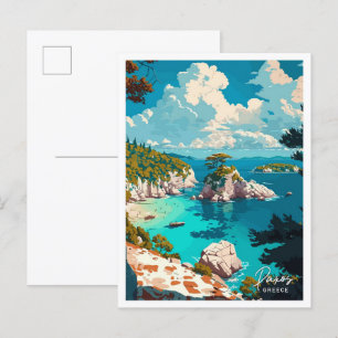 Carte Postale Paxos Grèce Voyage Vintage Illustration