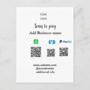 Carte Postale Paypal Cashapp venmo scannez pour payer QR ajoutez