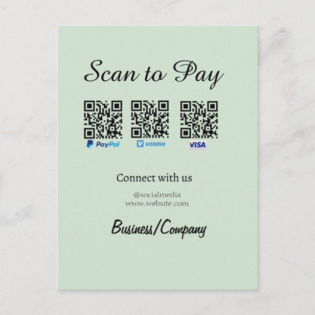 Carte Postale paypal venmo visa card scan to pay QR social media (Devant)