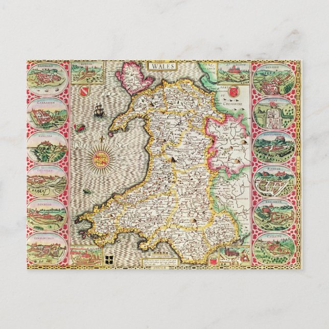 Carte Postale Pays de Galles, gravée par Jodocus Hondius (Devant)
