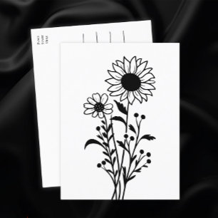 Carte Postale Pays de Tournesols Fleurs "Pensées pour toi, Bonjo