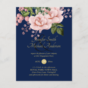 Carte Postale Pays Marine Bleu Bleu rose Roses Or FIANÇAILLES