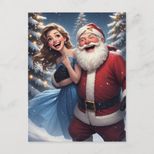 Carte Postale 🌲 Pays merveilleux d'hiver Père Noël & Jeune fill