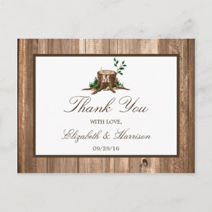 Carte Postale Pays Monogramme Arbre et Mariage bois Merci