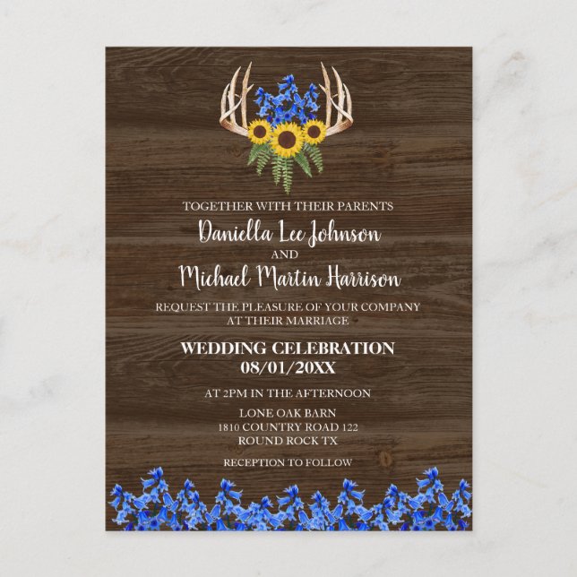 Carte Postale Pays Russe Floral Antlers Faire-part de mariage (Devant)
