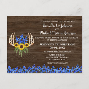 Carte Postale Pays Russe Floral Antlers Faire-part de mariage