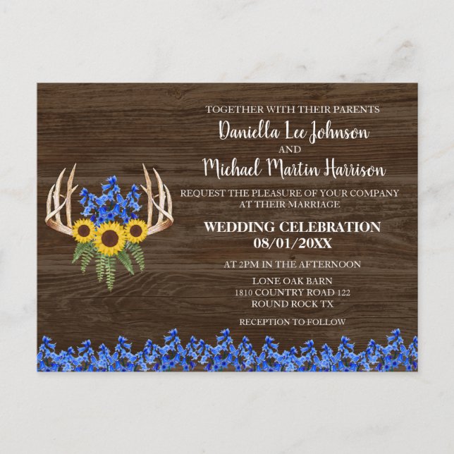 Carte Postale Pays Russe Floral Antlers Faire-part de mariage (Devant)