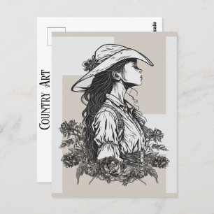 Carte Postale Pays Western Cowgirl Dans L'Art Breeze Cowboy