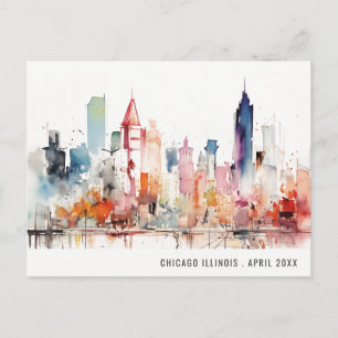 Carte Postale Paysage à l'aquarelle de Chicago Illinois Voyage