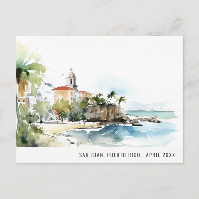 Carte Postale Paysage à l'aquarelle de San Juan Porto Rico Voyag (Devant)