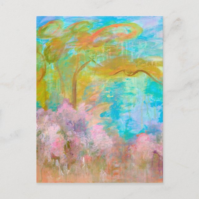 Carte Postale Paysage Abstrait Arbre d'Art Rose Aqua Fleurs (Devant)