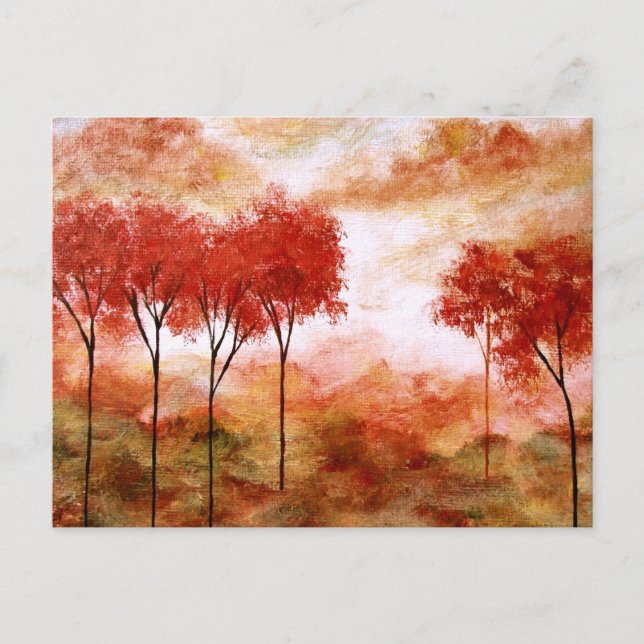 Carte Postale Paysage Abstrait Art Red Skinny Arbres Peinture (Devant)