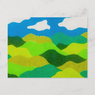 Carte Postale Paysage Abstrait au Crayon de Couleur avec Ciel Bl