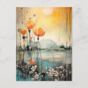 Carte Postale Paysage Abstrait avec des pavots rouges