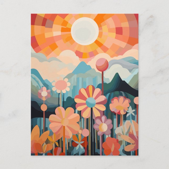 Carte Postale Paysage Abstrait avec fleurs (Devant)