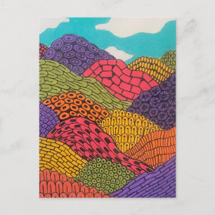 Carte Postale Paysage Abstrait Courbé aux Crayons de Couleur