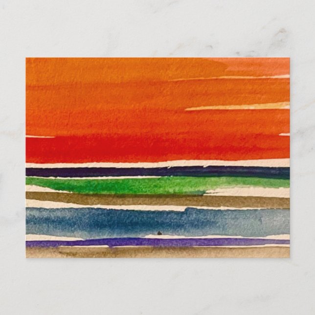 Carte Postale Paysage abstrait de coucher de soleil rouge à l'aq (Devant)